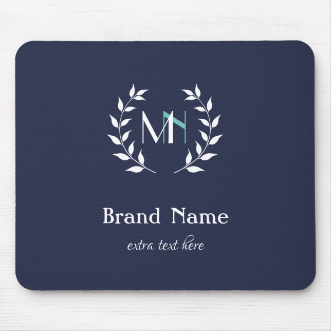 Monogram Laurel Wreath Navy Blue Mouse Pad (Front)