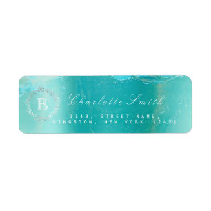 Monogram  Laurel Wreath Ocean Blue Return Address
