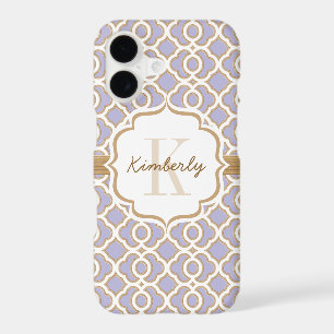 Monogram Lavender and Gold Quatrefoil