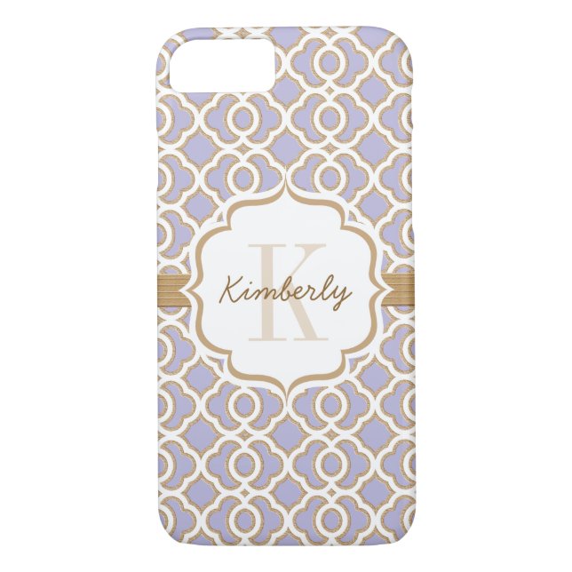Monogram Lavender and Gold Quatrefoil Case-Mate iPhone Case (Back)