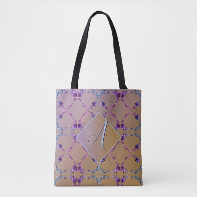 Monogram Lavender Blush Rose Hearts Tote (Front)