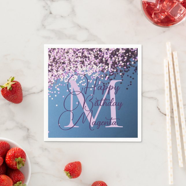 Monogram Lavender Confetti Birthday Personalized Napkin (Insitu)