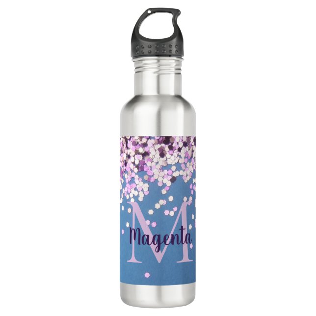 Monogram Lavender Confetti on Blue      710 Ml Water Bottle (Front)