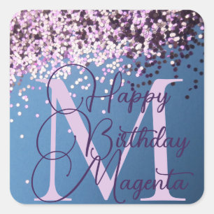 Monogram Lavender Confetti on Blue    Square Stick Sticker