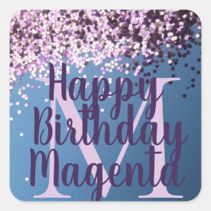 Monogram Lavender Confetti on Blue    Square Sticker