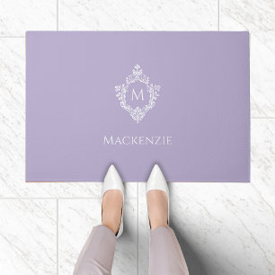 Monogram Lavender Elegant Initial in Crest & Name Doormat