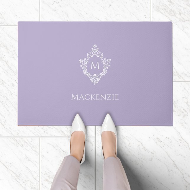 Monogram Lavender Elegant Initial in Crest & Name Doormat (Creator Uploaded)