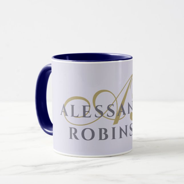 Monogram Lavender Gold Black Minimalist Stylish  Mug (Front Left)