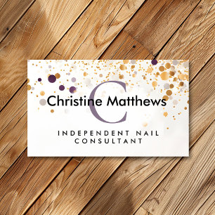 Monogram Lavender Purple and Gold Modern Sequins Business Card