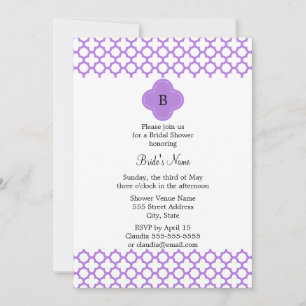Monogram Lavender Quatrefoil Pattern Invitation