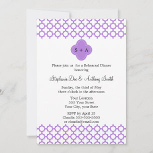 Monogram Lavender Quatrefoil Pattern Rehearsal Invitation