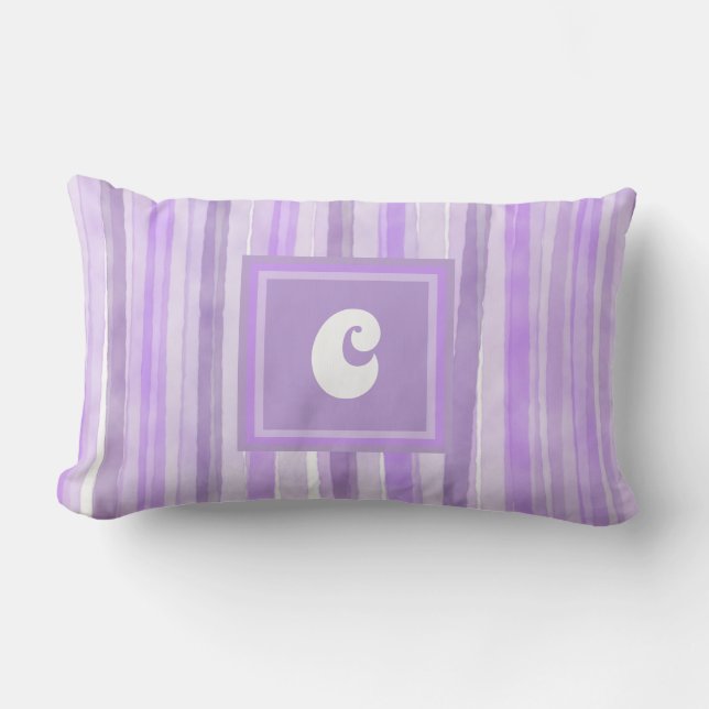 Monogram Lavender Stripes Custom  Lumbar Pillow (Front)