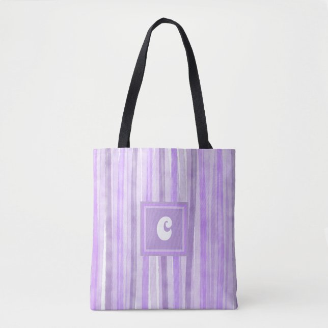 Monogram Lavender Stripes Custom  Tote Bag (Front)