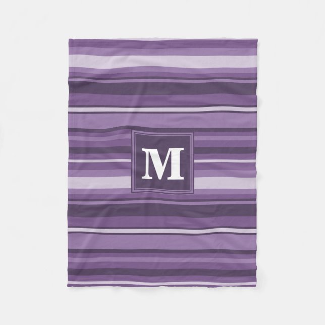 Monogram Lavender stripes Fleece Blanket (Front)