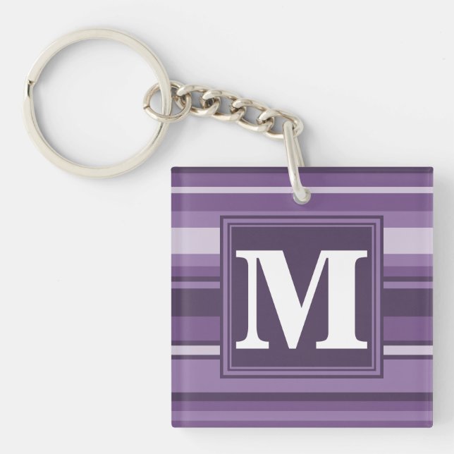 Monogram Lavender stripes Keychain (Front)