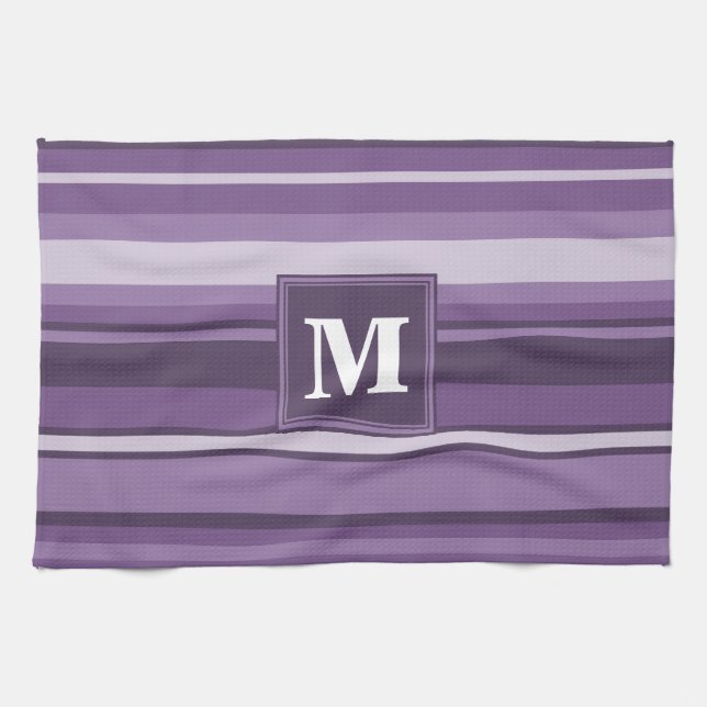 Monogram Lavender stripes Kitchen Towel (Horizontal)