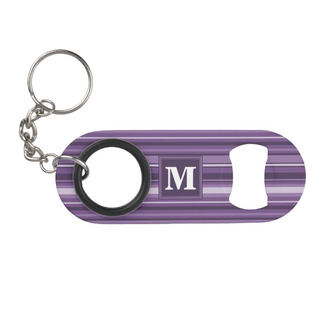 Monogram Lavender stripes Mini Bottle Opener (Front (Horizontal))