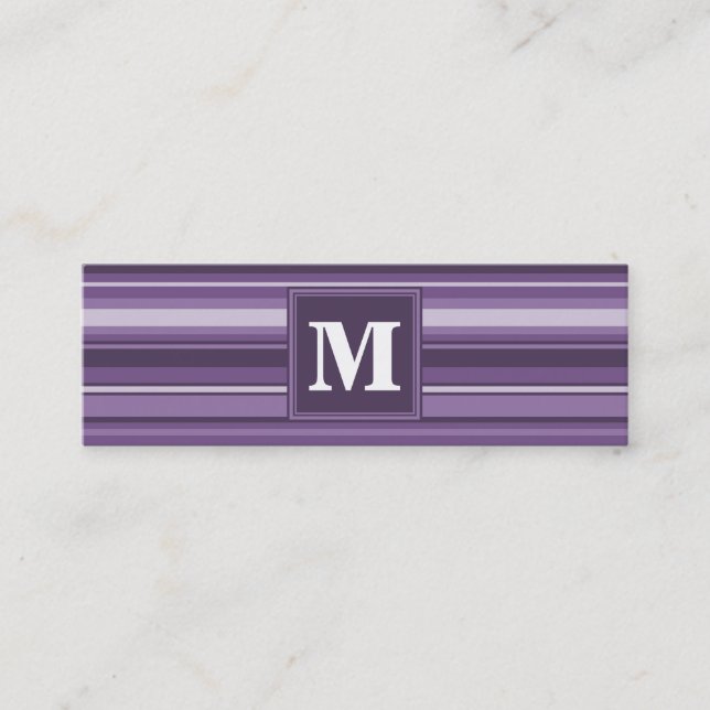 Monogram Lavender stripes Mini Business Card (Front)