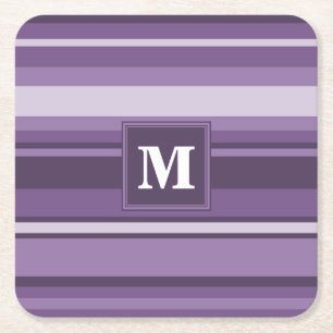 Monogram Lavender stripes Square Paper Coaster