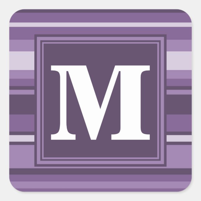 Monogram Lavender stripes Square Sticker (Front)