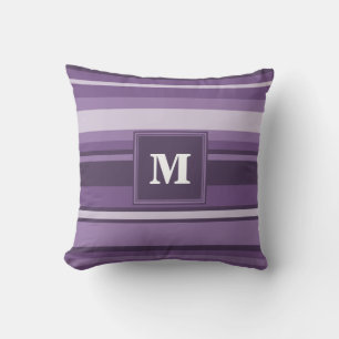 Monogram Lavender stripes Throw Pillow