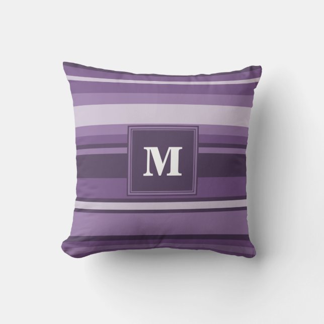 Monogram Lavender stripes Throw Pillow (Front)