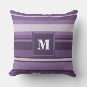 Monogram Lavender stripes Throw Pillow
