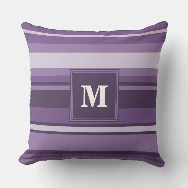 Monogram Lavender stripes Throw Pillow (Front)