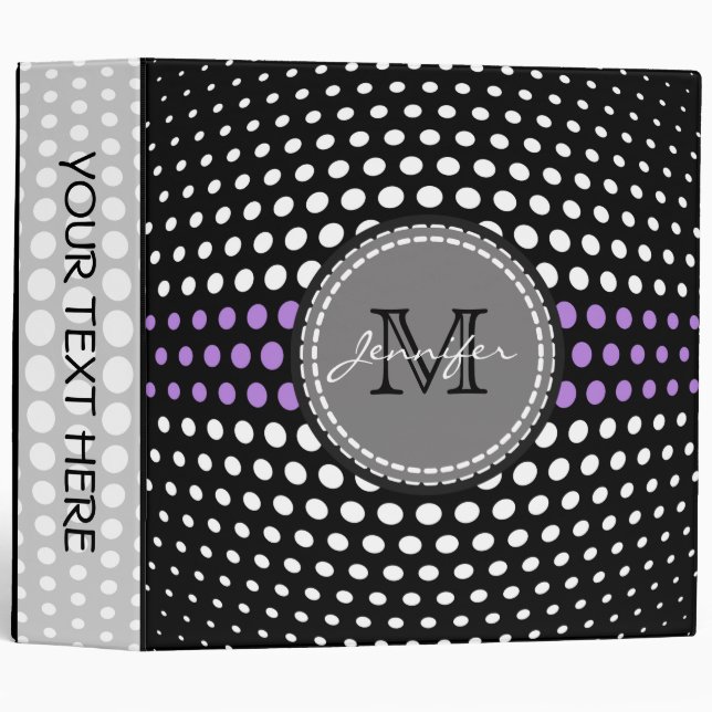 Monogram Lavender & White Polka Dots Pattern Binder (Front/Spine)