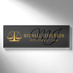Monogram Lawyer  - Black and Gold Name Tag