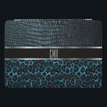 Monogram Leather and Leopard Pattern - Blue iPad Pro Cover<br><div class="desc">iPad Cover. Monogram faux leather and leopard print pattern design in a deep blue and black ready for you to personalize. ⭐This Product is 100% Customizable. *****Click on CUSTOMIZE BUTTON to add, delete, move, resize, changed around, rotate, etc... any of the graphics or text or use the fill in boxes....</div>
