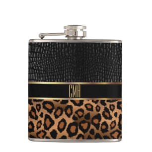 Monogram Leather and Leopard Pattern Hip Flask
