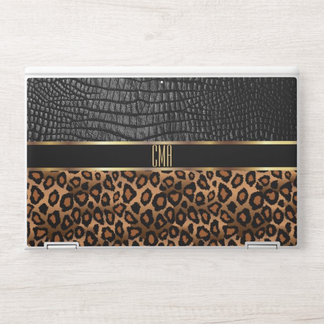 Monogram Leather and Leopard Pattern HP Laptop Skin (Front)