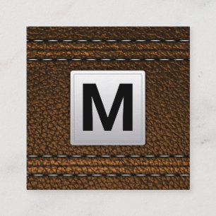 Monogram   Leather Background Square Business Card
