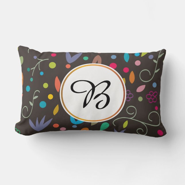 monogram & leaves patterned lumbar pillow (Front)