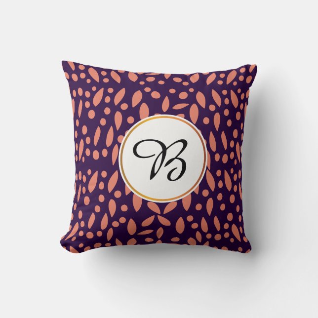 monogram & leaves patterned throw pillow (Front)