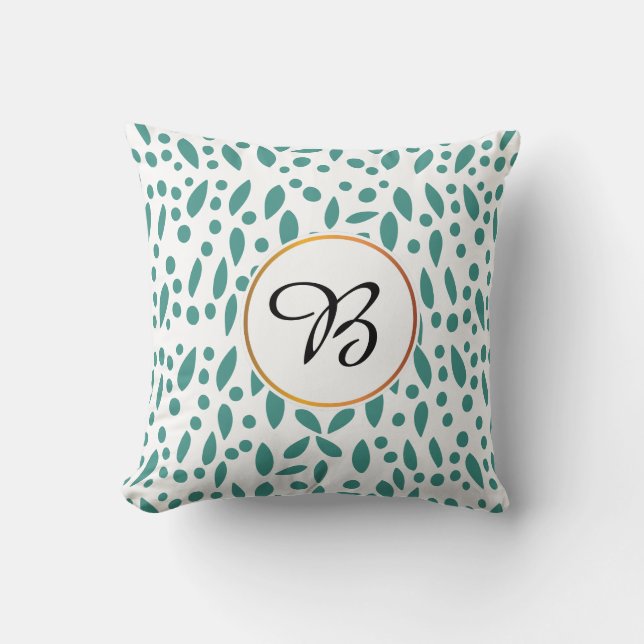 monogram & leaves patterned throw pillow (Front)