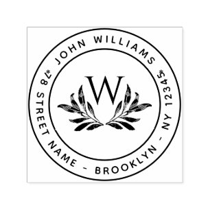 Monogram & Leaves Round Return Address Initial  Self-inking Stamp