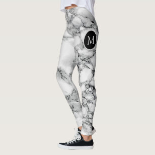 Monogram Leggings White Marble with Your Letter