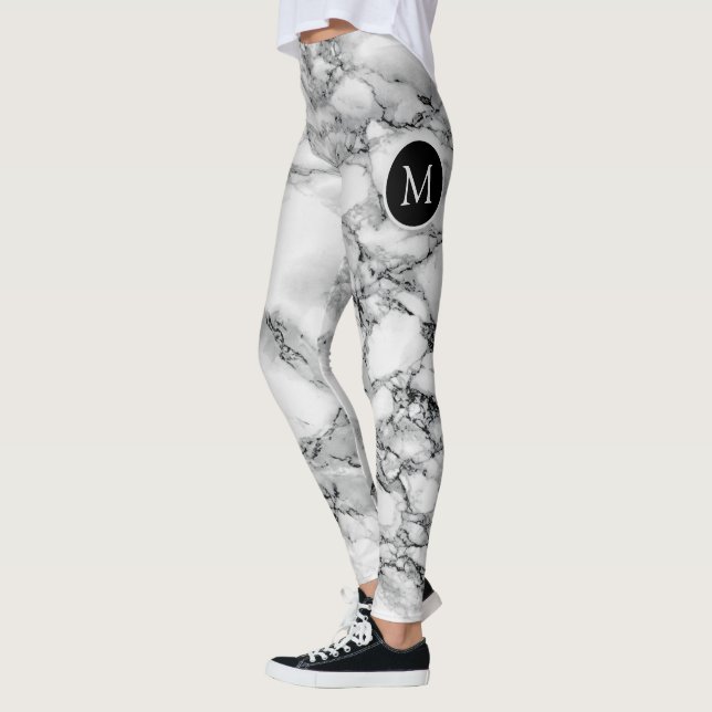 Monogram Leggings White Marble with Your Letter (Left)