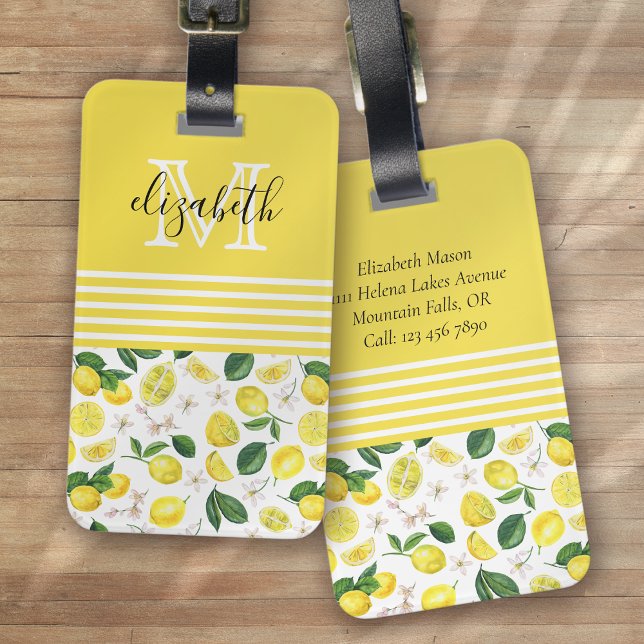 Monogram Lemon Citrus Pattern Luggage Tag (Creator Uploaded)