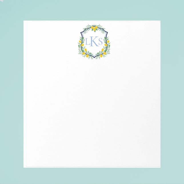 Monogram Lemon Crest, Blue and White Custom  Notepad (Creator Uploaded)