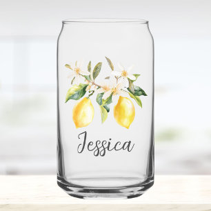 Monogram Lemon Fruits White Flowers Tree Branch Can Glass