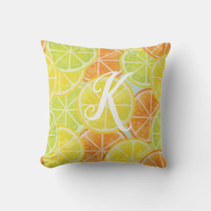 Monogram Lemon Lime Orange Throw Pillow