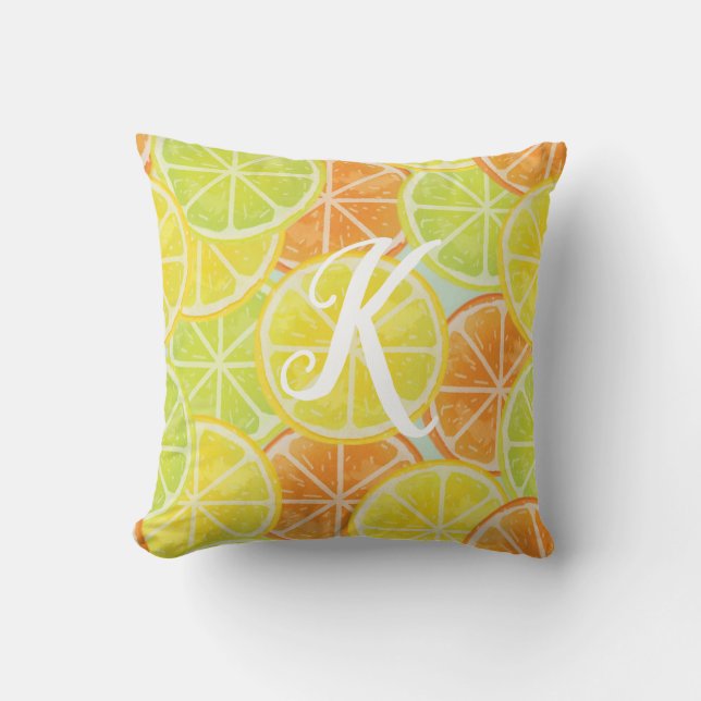 Monogram Lemon Lime Orange  Throw Pillow (Front)