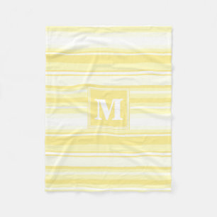 Monogram lemon yellow stripes fleece blanket