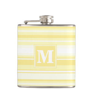 Monogram lemon yellow stripes hip flask