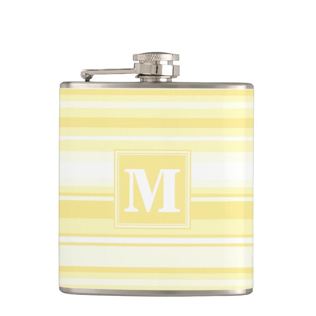 Monogram lemon yellow stripes hip flask (Front)