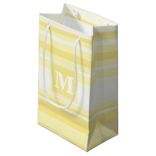 Monogram lemon yellow stripes small gift bag