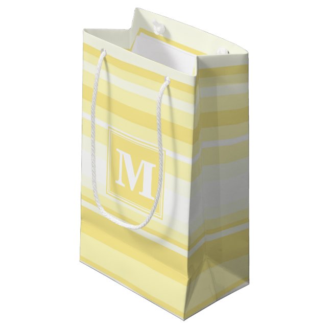 Monogram lemon yellow stripes small gift bag (Front Angled)
